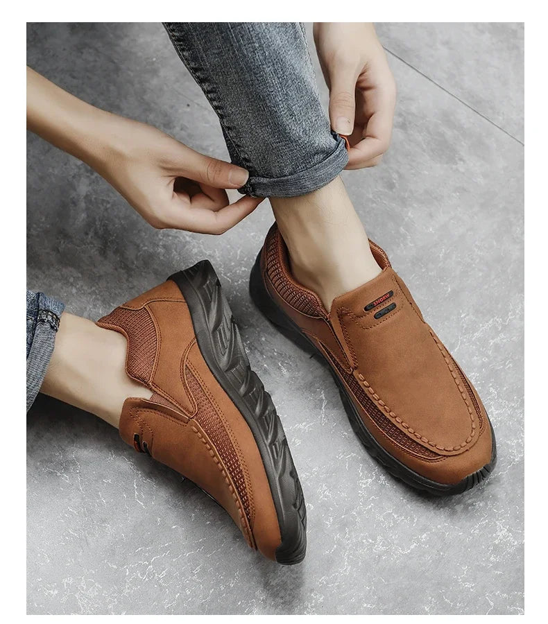 Sapatos Masculinos Casuais de Couro, Mocassins Respiráveis, Tênis Masculinos 2024, Novos Tênis Masculinos de Couro Confortáveis, Calçados Masculinos