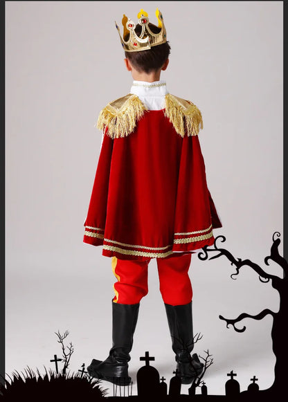 Red The King Prince Cosplay Costume for  Halloween Carnival Party Blue Cloak Scepter Crown Jacket Prince Suit 7 Pcs Makeup Party