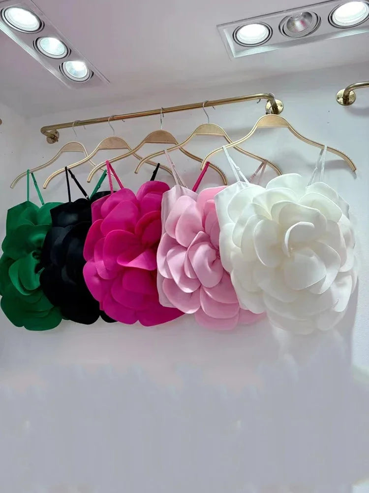 2026 3D Floral Spliced Designer Sling Tops Solid Color Backless Slim Sexy Vest Fashion Summer New Clothing