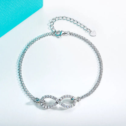 1.7mm Moissanite Bow-Knot Bracelet 925 Sterling Silver Lab Created Diamond 18+5cm Adjustable Bracelets for Woman Gifts