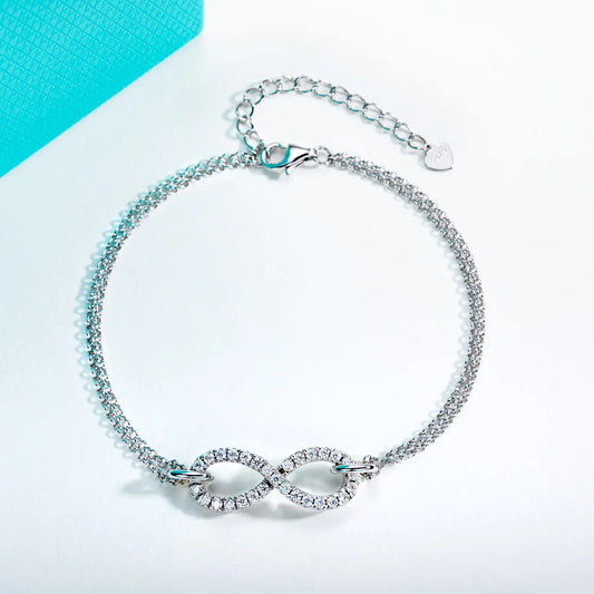 1.7mm Moissanite Bow-Knot Bracelet 925 Sterling Silver Lab Created Diamond 18+5cm Adjustable Bracelets for Woman Gifts