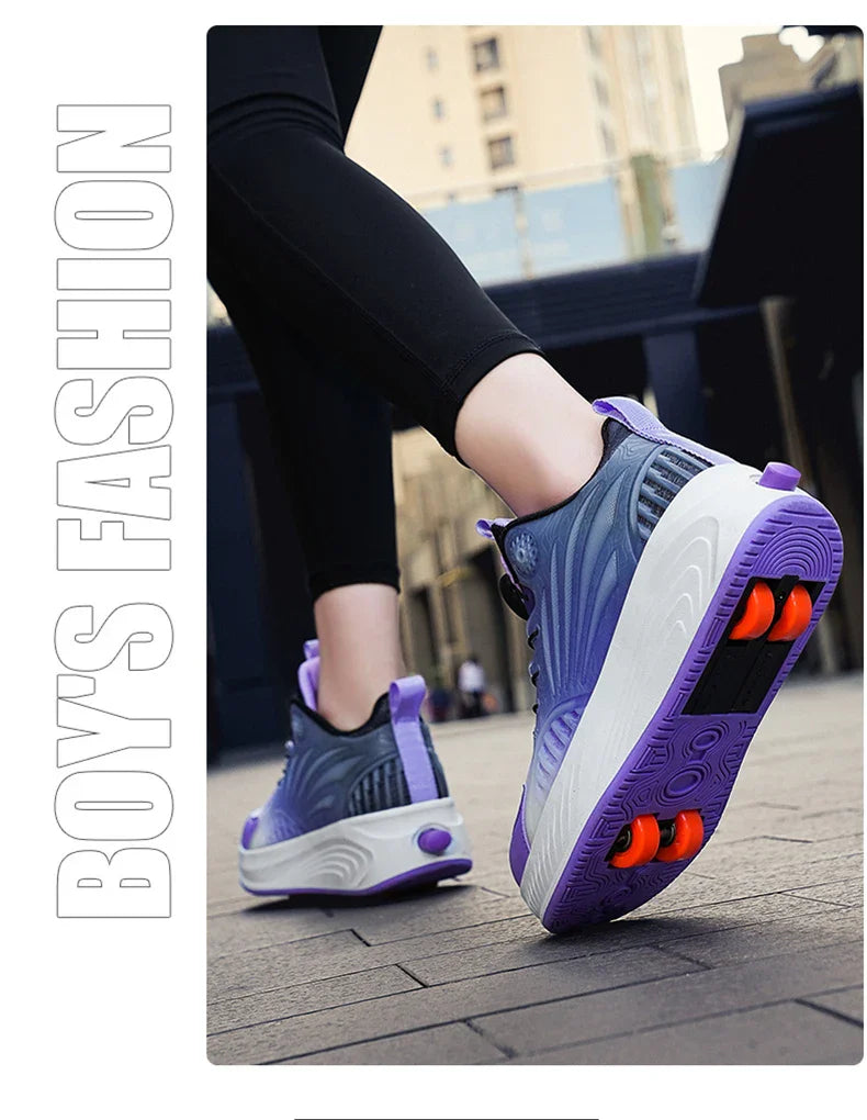 New Glow-in-the-dark Rotary Roller Skates Girls Invisible Four-wheel Retractable Walk-on Shoes Boy for Students Sizes 29-41