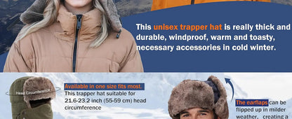 Men's Warm Chunky Trapper Hat Removable Windproof Winter Russian Hats with Mask Ushanka Hat