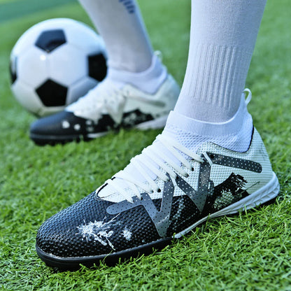 TF Turf Soccer Shoes PU Fabric Breathable Upper Rubber Sole Wear Resistant Anti Slip Men Women Kids Youth Training Sneakers