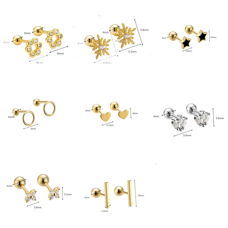 925 Sterling Silver Fashion Simple Golden Flower Beads Small Stud Earrings for Women Teen Piercing Jewelry Accessories