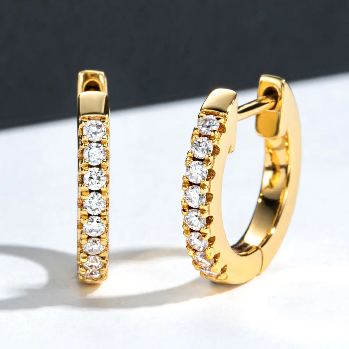 1.5mm D Color Moissanite Huggie Hoop Earrings With Certificate Yellow Gold Plated Huggie Earring For Women Gifts