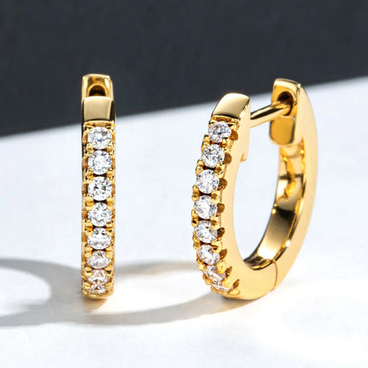 1.5mm D Color Moissanite Huggie Hoop Earrings With Certificate Yellow Gold Plated Huggie Earring For Women Gifts