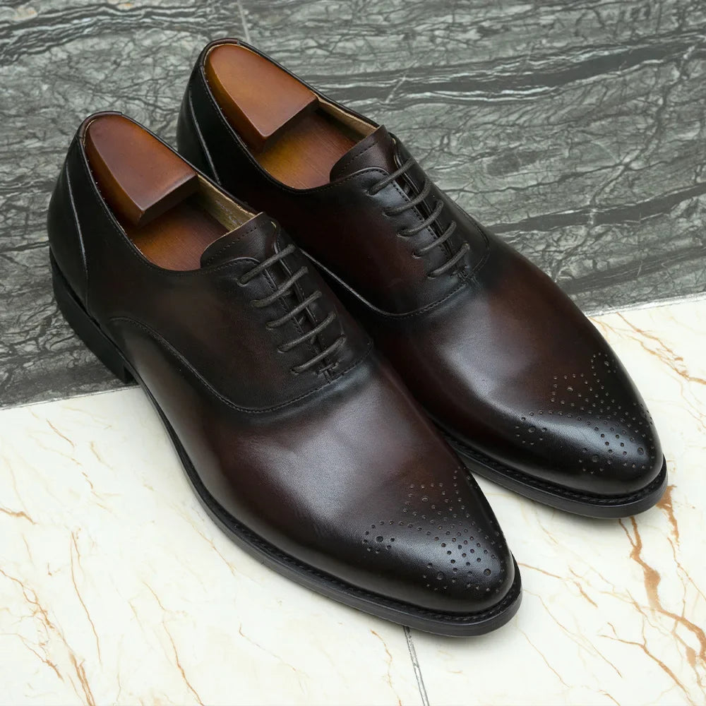 Men's Classic Italian Style Genuine Leather Oxfords Dress Shoes Lace-Up Black/Brown Business Office Wedding Formal Footwear