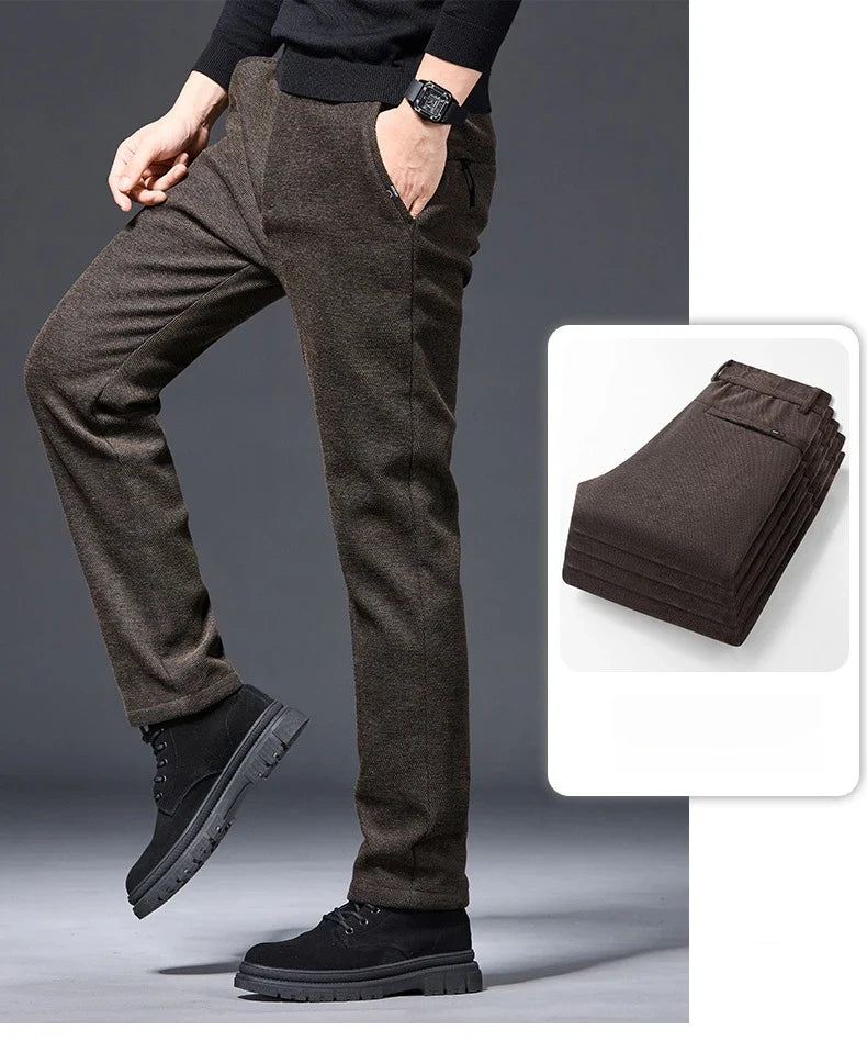 Men's Winter Fleece Elastic Casual Pants Thick Warm Soft Business Stretch Slim Trousers Streetwear Fashion Korean Brand Clothes