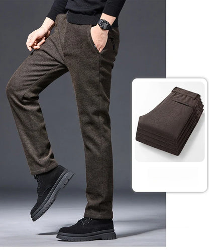 Men's Winter Fleece Elastic Casual Pants Thick Warm Soft Business Stretch Slim Trousers Streetwear Fashion Korean Brand Clothes