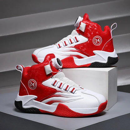 Kids Basketball Shoes Boys Rotary Buckle Sneakers Non-slip Child Trainer Basket Shoes Outdoor Children Sport Running Footwear