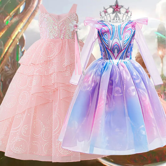 The Witch in West Role Play Glinda Dress Shimmering Pink Frock Princess Costume Wicked Stage Performance Apparel Girl Vestidos