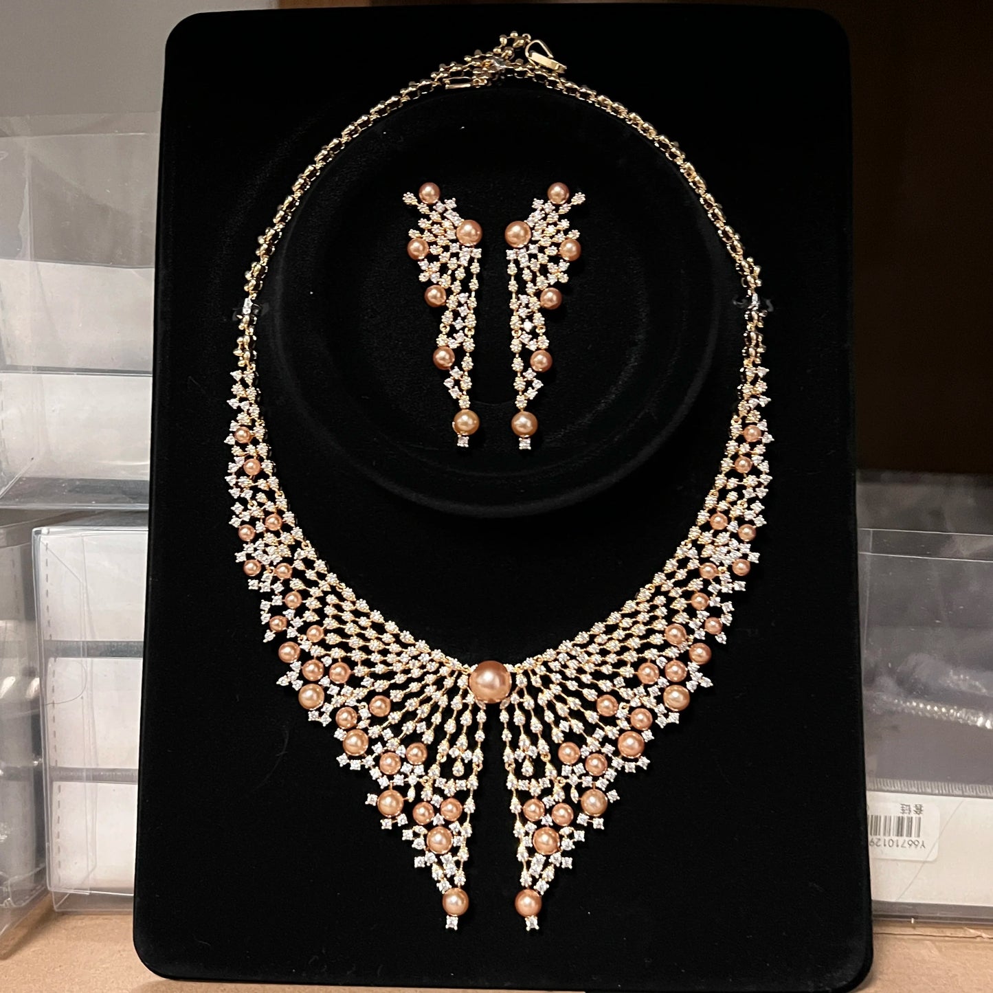 Luxury Cubic Zirconia 2pcs Pearl Necklacе Nigeria Dubai Bridal Wedding Jewellery Sets For Women Party  Accessories