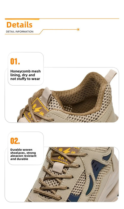 Summer Safety Shoes Anti-puncture Khaki Lightweight Breathable Men's Safety boots Durable Impact Resistant Work Sneaker