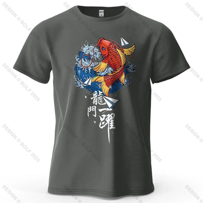 Dragon Gate Leap Printed Men's T-Shirt 100% Cotton Oversized Carp Good Luck Graphic Tees for Women Tops Tees Streetwear