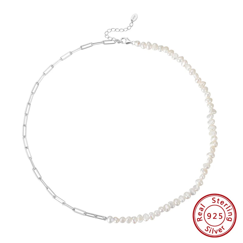 Natural Pearls Beaded Necklace with 925 Sterling Silver Paperclip Chain Wedding Party Fashion Pearls Jewelry GPN13