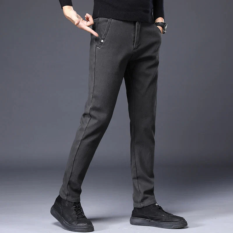 Men's Slim Suit Casual Pants Thick Fashion Embroidered Pocket Trousers Business Baggy Office Comfortable Elastic Pants Male