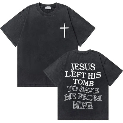 Washed Vintage Christian Jesus Good News God Loves You Bible Verse Graphic T-shirts Men Women Fashion Casual Oversized T Shirt