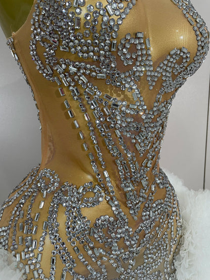 Mesh Sexy See Through Cocktail Mini Dress Women Eveing Luxury Birthday Party Singer Nightclub Show Stage Costume
