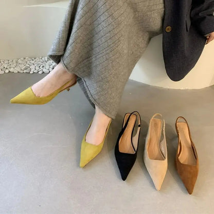 Women Sandals Pointed Toe Elegant Low-heel Shoes Summer Fashion Slingback Woman Mules Shoes Pumps Dress Shoes