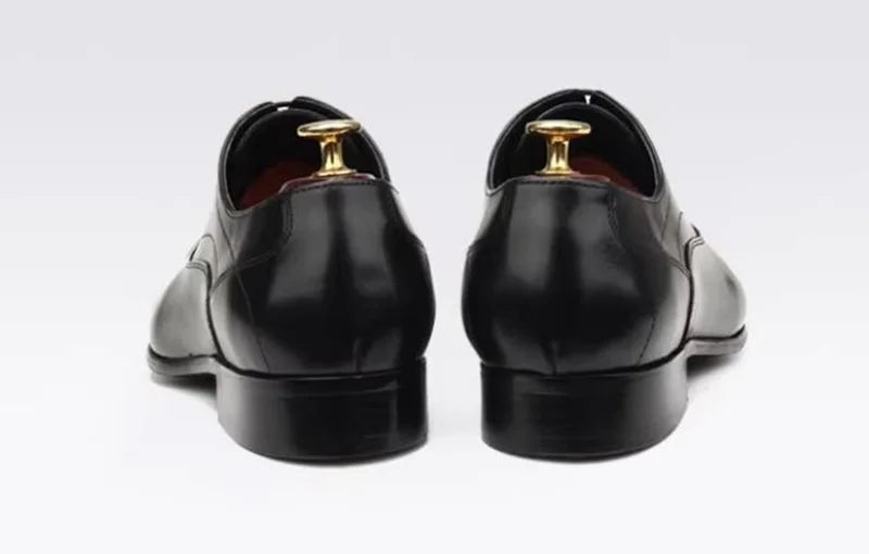 First-layer Cowhide Pointed Leather Shoes For Men British Style Genuine Cow Leather Brownish Yellow Oxford Formal Shoes