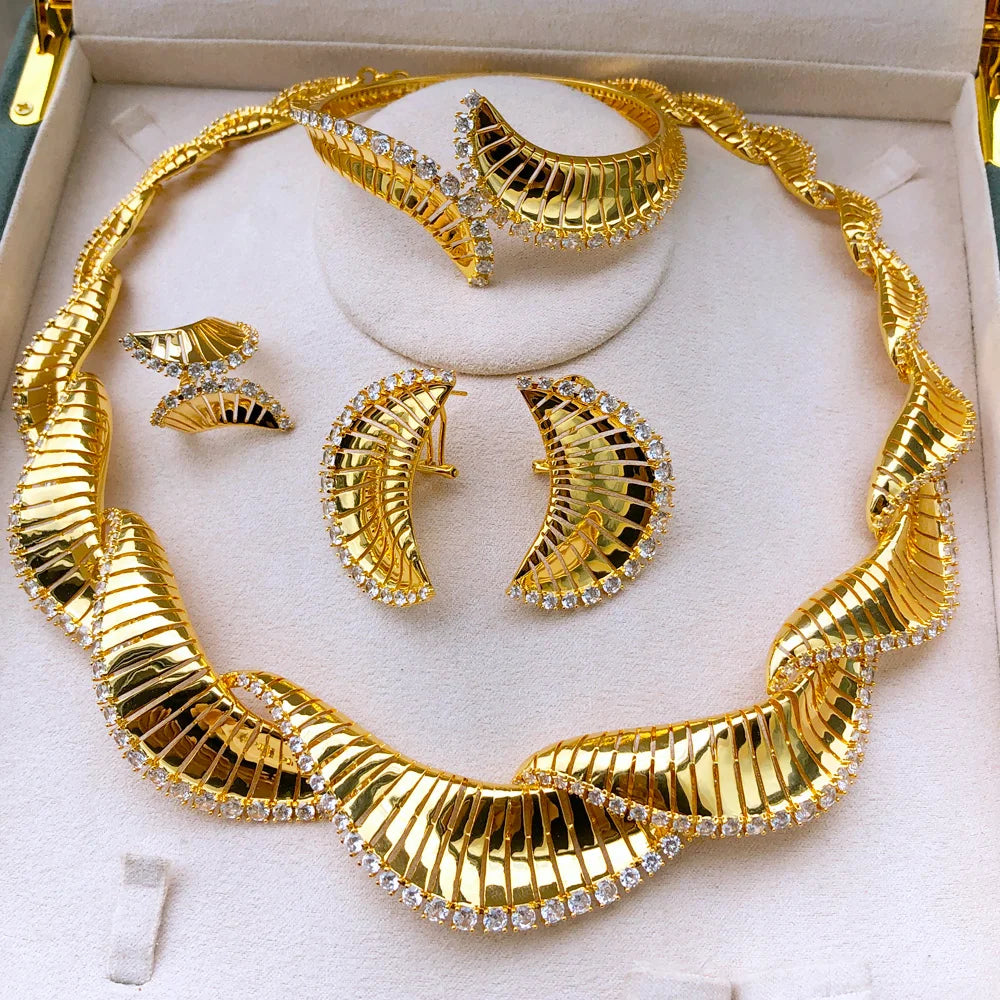 Famous Brand 4PCS Green CZ Luxury African Jewelry Set For Women Wedding Party Zircon Crystal Dubai Bridal Jewelry Set Gift