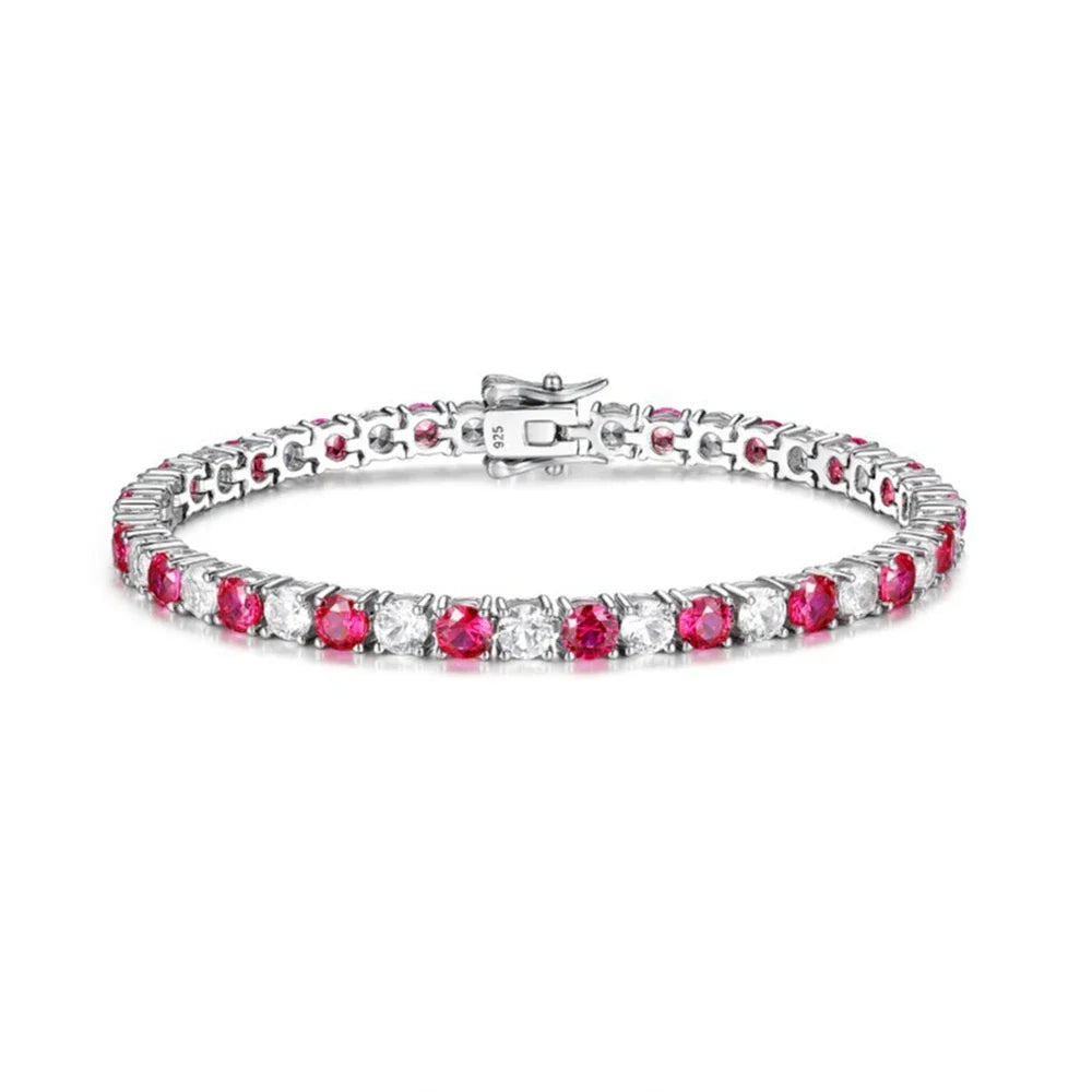 4mm 5mm Moissanite Diamond and Emerald Ruby Tennis Bracelet for Women Men S925 Sterling Silver Fine Jewelry