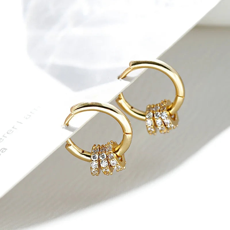 Stainless Steel Gold Plated Huggie Hoop Earrings Dainty Sparkling CZ Cluster Design Hypoallergenic Elegant Jewelry for Women