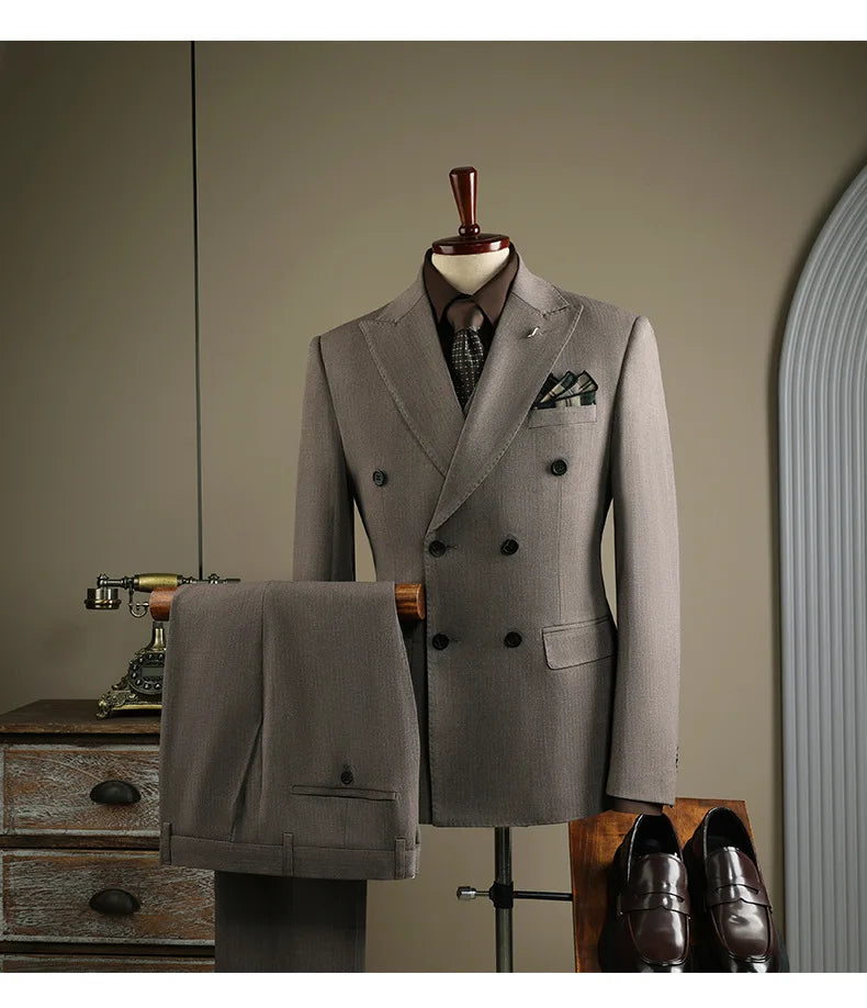 Terno Masculino de Alta Qualidade Formal Social Slim Fit Abotoamento Duplo Listrado Conjunto de Terno Noivo Casamento Roupa de Festa Smoking Roupa Masculina