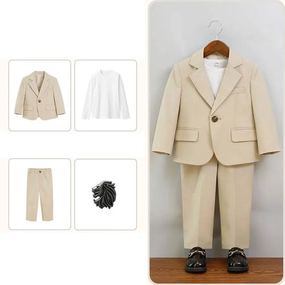 Boys Summer Khaki Pink Photography Suit Gentleman Kids Breathable Jacket Pants Ceremony Costume Children Silm Fit Wedding Dress