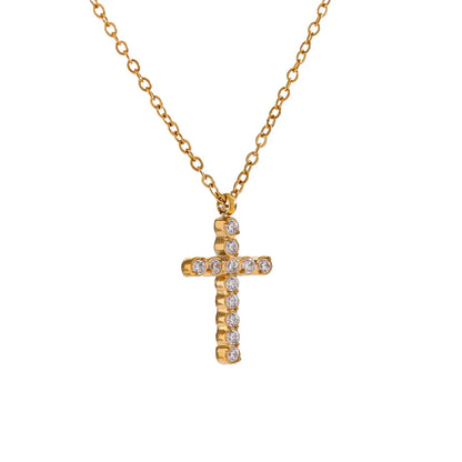 Delicate Shiny Cubic Zirconia 316L Cross Pendant Necklace for Women Stainless Steel High Quality Jewelry Water Resistant
