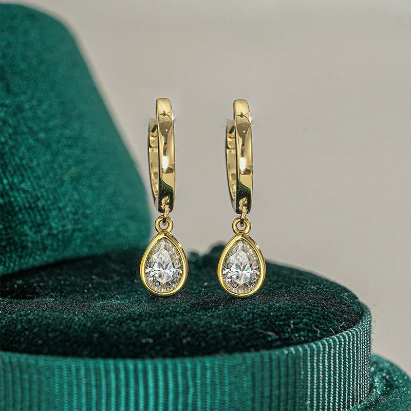 0.5ct Water Drop Moissanite Drops Earrings for Women Luxury Pear Cut Jewelry Silver 925 With Gold Plated Ladies' Earrings