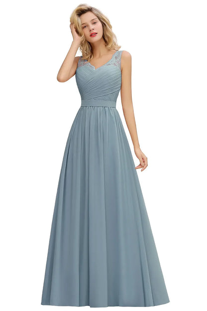 Elegant Bridesmaid Dress Pleated Bodice See-through Lace Cap Sleeves Maxi Flowy A-Line Skirt Wedding Party Gown Women