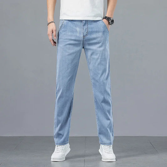 2026 New in Lyocell Fabric Summer Ultra-thin Men's Jeans Soft Drape Loose Straight Casual Denim Pants Street Wide Leg Trousers