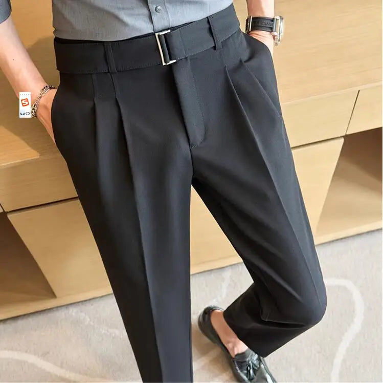 Quality Male Boutique Men Formal Wear Wedding Dress Trousers Men Belt Design British Style Business Casual Slim Suits Pants 3XL