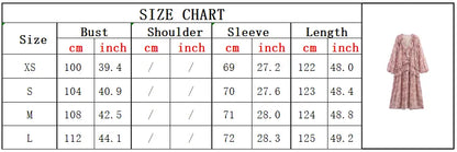 2025 Women Summer MIDI Dress Vintage Print Chiffon V-Neck Cascading Ruffle Long Sleeve Female Elegant Street Dresses Clothing
