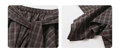 Women Skirts A Line Elastic Waist Strap Ties Irregular Plaid Half Length Skirt Female Short Skirt Woman Summer 2025