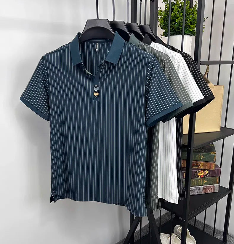 Brand striped design men's short sleeve fashionable polo shirt 2024 summer new cool and breathable casual lapel golf T-shirt