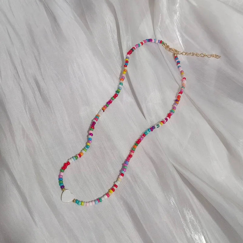 Handmade Rainbow Seed Beads Simple Choker Necklace Candy Color Neck Chain Women's Wild Sweet Colorful Collar Jewelry