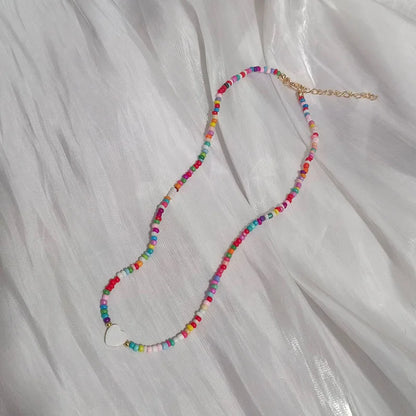Handmade Rainbow Seed Beads Simple Choker Necklace Candy Color Neck Chain Women's Wild Sweet Colorful Collar Jewelry