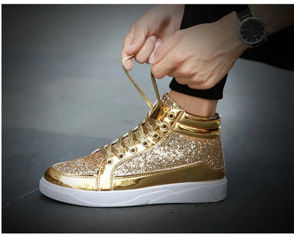 Man High Top Sneakers Luxury Glitter Men Ankle Boots Fashion Non-slip Casual Shoes High Quality Hip Hop Men Boots 2024