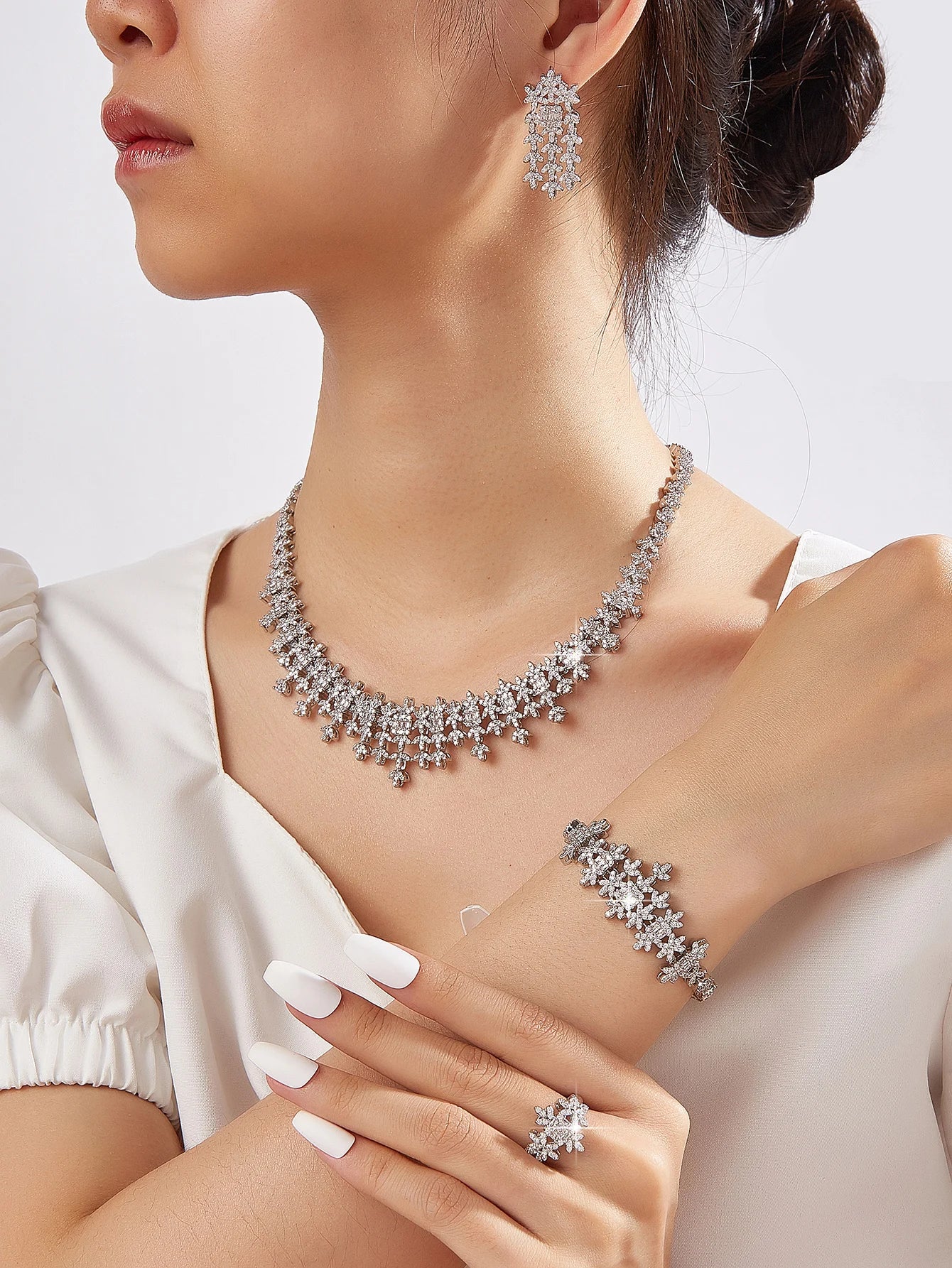 Elegant Necklace Sets for Women Water Drop Cubic Zirconia Layer Jewellery Set Dubai Saudi Bridal Engagement Party Accessory