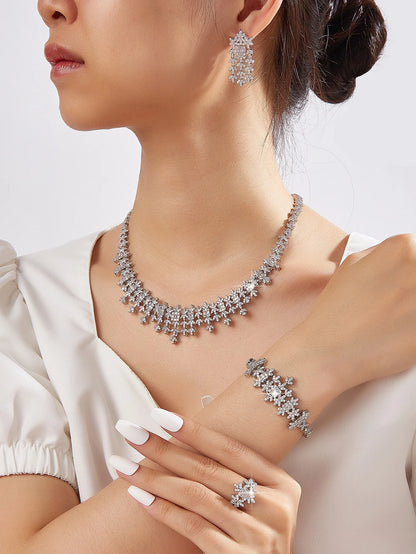 Elegant Necklace Sets for Women Water Drop Cubic Zirconia Layer Jewellery Set Dubai Saudi Bridal Engagement Party Accessory