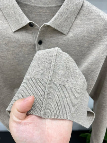 Men's Long Sleeve Fashion Casual Polo, Shirt Collar Pullover Sweater. Business Sweater T-shirt Golf Spring & Autumn Wool