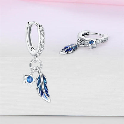 New in 925 Silver Romantic Feather Moon Stars Dream Catcher Earrings For Women Trending Fashion Jewelry Creative Birthday Gifts