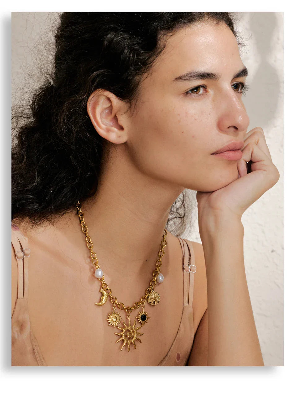 Trendy Starfish Moon Sun Shaped Pendant Charm Necklace Statement Stainless Steel Golden Chain Fashion Jewelry PVD Plated