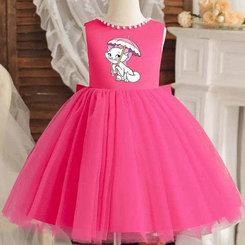 Princess Girl Bow Dress Kids Tulle Wedding Guest Party Birthday Pearls Elegant Bridesmaid Pageant Prom Ball Gown Gift