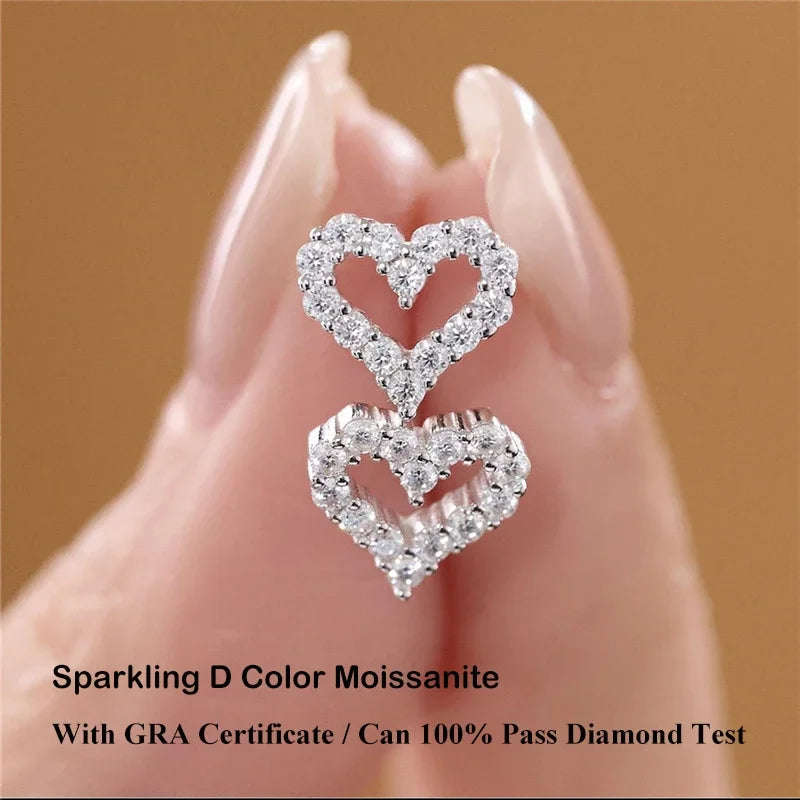 Heart Shape Full D Color Moissanite Link Bracelet Pendant for Women Girls S925 Silver Lab Diamond Chain Bracelets Earrings