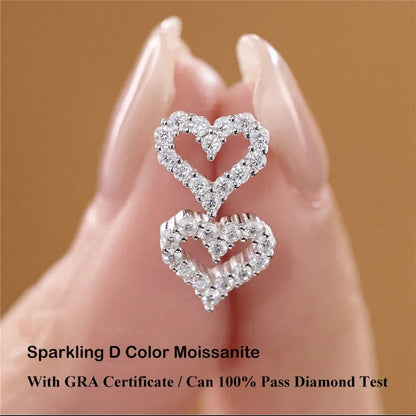 Heart Shape Full D Color Moissanite Link Bracelet Pendant for Women Girls S925 Silver Lab Diamond Chain Bracelets Earrings