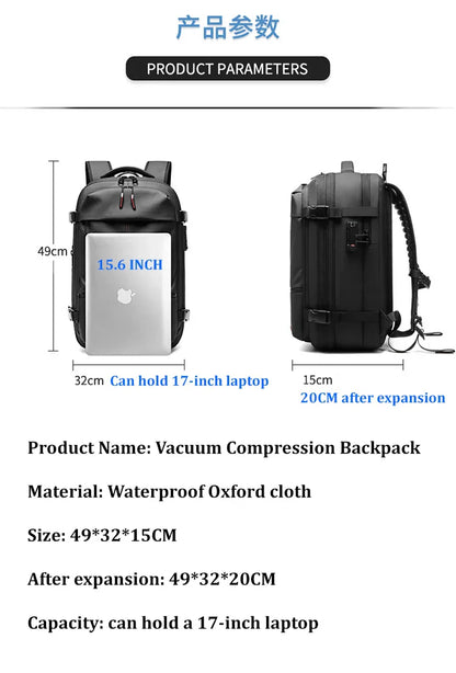 Men Travel Backpack vacuum compression Laptop Backpack 17 inch Extended Large Capacity school Backpack Hiking Business backpack